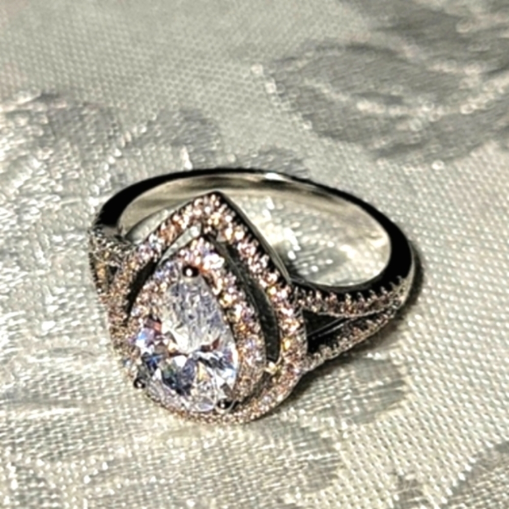Savvy Cie Jewels Rhodium-Plated Teardrop Ring, Size 7 - Picture 6 of 14